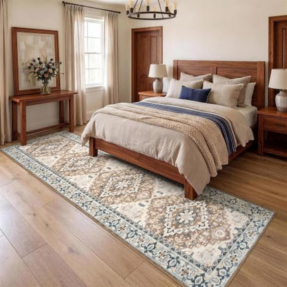 Lofus 2x8 Hallway Kitchen Washable Runner Rug, Boho Entry Long Carpet Brown - color: Floral Brown, size: 2' x 8' (Runner)