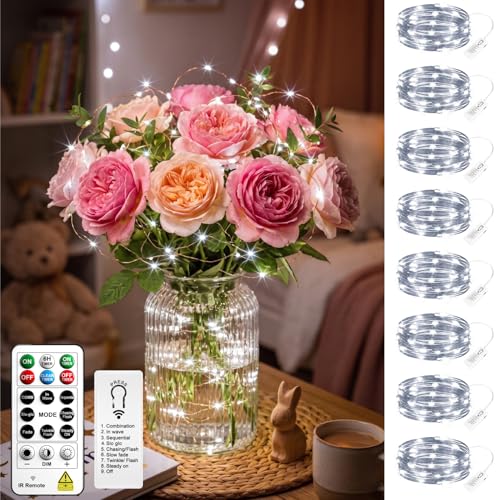 8 Pack Rechargeable LED Fairy Lights 7Ft 20LED Battery Operated - color: White