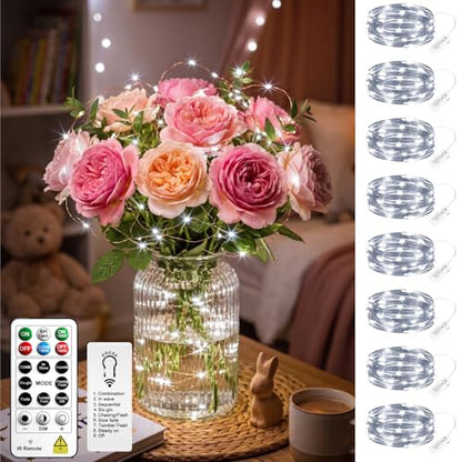 8 Pack Rechargeable LED Fairy Lights 7Ft 20LED Battery Operated - color: White
