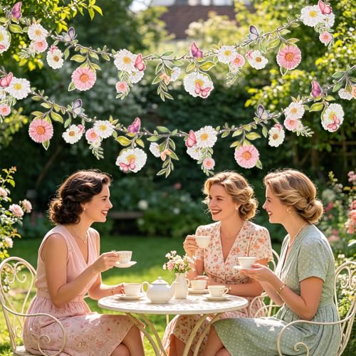 SUNBEAUTY 13FT Wildflower Garland Butterfly Daisy Banner Flower Garlands - color: Pet Flowers - Pink