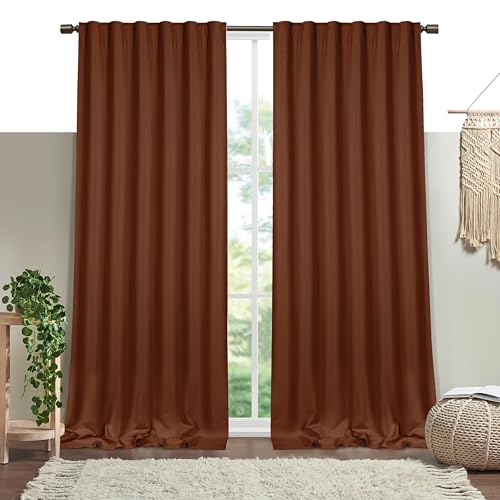 Brown Solid Panel Curtains, 63 Inches Long, Set of 2, 100% Cotton, Light Filtering for Privacy, Rustic Farmhouse Warmth, Ideal for Bedroom, Living Room, 54" W x 63" L - color: Brown, size: 54"W x 63"L (Pack of 2)
