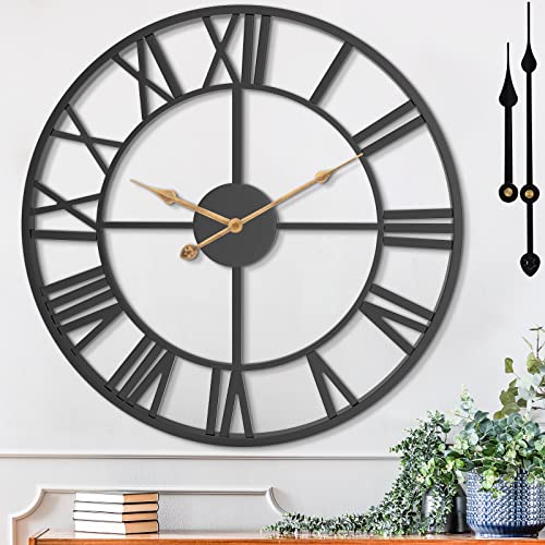 16 Inch Black Metal Roman Numerals Wall Clocks for Living Room - color: Black, size: 16 Inch