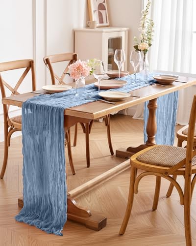Pureegg 2 Pack Cheesecloth Table Runner 120 Inch Dusty Blue - color: Dusty Blue, size: 120" - 2 Packs