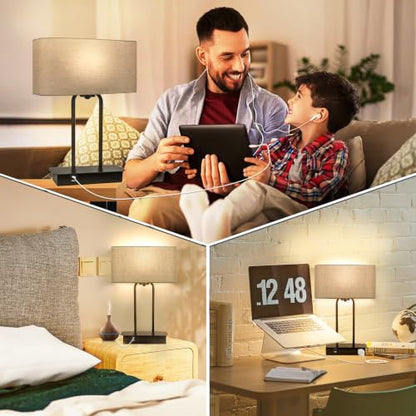BesLowe 16’’ Table Lamp for Bedroom, Bedside Nightstand Lamp with LED Bulb - color: Dark Gray