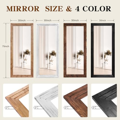 71x30in Full Length Mirror, 3-Tier Stepped Solid Wood Frame - color: Light Brown, size: 71"L x 30"W