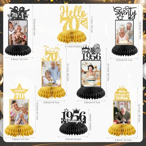 8 Pcs 70th Birthday Decoration for Women Table Honeycomb 70 Years Decor - color: 70th-new