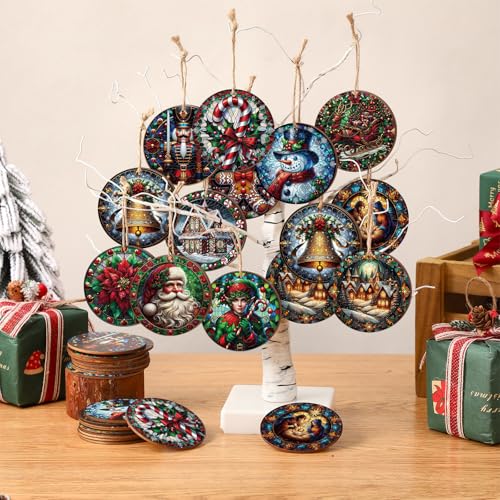 Suzile 36 Pcs Christmas Wooden Ornaments Retro Christmas Tree Decoration - color: Painting Colors, size: Oil Painting