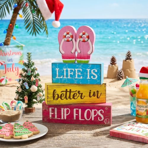 Yuntau 4 Pcs Summer Flip Flop Decor Wooden Beach Table Centerpiece Sign - style: Pink Flip Flops