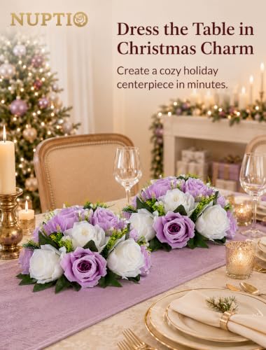 NUPTIO Lilac & White Flower Balls: Artificial Rose Centerpieces for Tables - color: Lilac & White, size: 2 Pcs