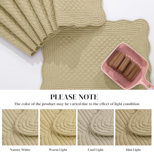 HOMBYS Quilted Placemats Set of 6 Washable-13x18 inches Rectangular Placemats for Kitchen Table-100% Cotton Fabric Rectangular Table Mats, (Khaki) - color: Khaki
