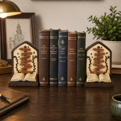 Vintage Bookends Set of 2, Brown Resin Direction Sign Book Ends for Shelves