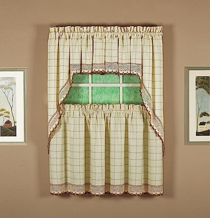 Today's Curtain Adirondack 2-Tone Crochet Tier 30", Ecru/Toast, 60W x 30L - color: Ecru/ Toast, size: 60"W x 30"L (Pack of 1)
