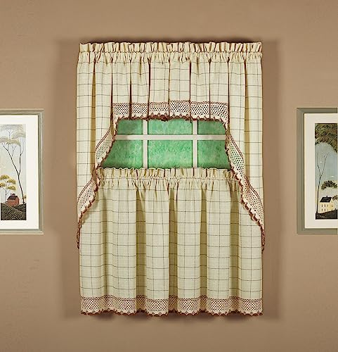Today's Curtain Adirondack 2-Tone Crochet Valance 12", Ecru/Toast, 60W x 12L - color: Ecru/ Toast, size: 60"W x 12"L (Pack of 1)