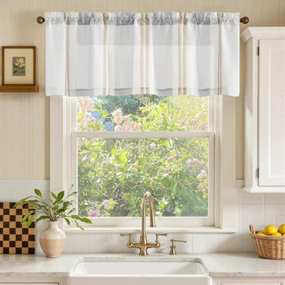 jinchan Linen Pencil Stripe Valances for Window 16 inch,Taupe Grey,1 Panel - color: Pencil Stripe | Taupe Grey, size: 50"W x 16"L (Pack of 1)