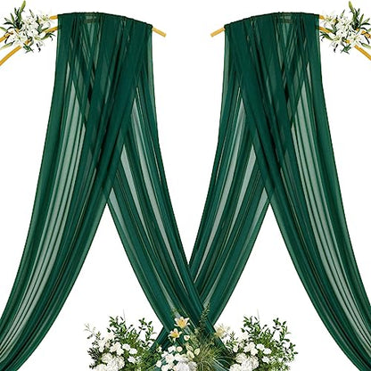 Sheer Wedding Arch Draping Fabric 29" x 20 FT 2 Panels Emerald Green - color: Emerald Green, size: 29"w x 240"l (Pack of 2)
