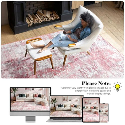 Macgace Washable Abstract Area Rug for Living Room, Modern 8x10 Rugs Pink - color: Blush Pink, size: 8' x 10' (Rectangular)