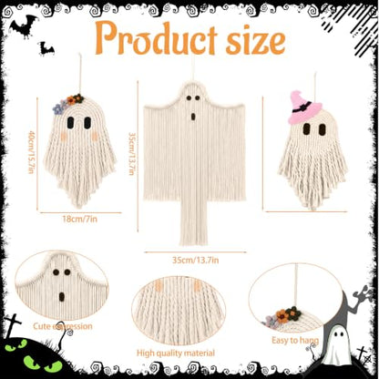 Remagr 3 Pcs Halloween Macrame Bats Wall Decor, Ghost Decor, Classic - style: Classic