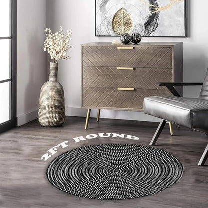 Hand Woven Round Area Rugs Living Room Bedroom Study Computer Chair Cushion Base Mat Round Carpet Lifts Basket Swivel Chair Pad Coffee Table Rug(2' Round, Black/White) - color: Black/White, size: 2' Round
