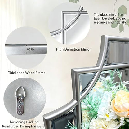 47"x24" Large Rectangle Beveled Mirror with Silver Geometric Frame - color: Silver, size: 47"L x 24"W