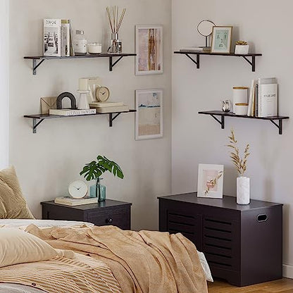 DINZI LVJ Long Wall Shelves, 31.5" Wall Mounted Shelves with Metal Brackets - color: Espresso, size: 31.5 Inch