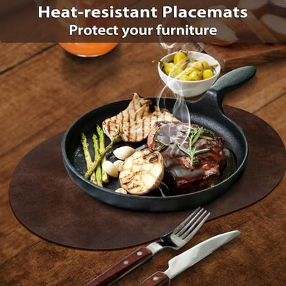 ADRIMER Oval Placemats Set of 6, Wipeable Faux Leather, Coffee - color: Coffee