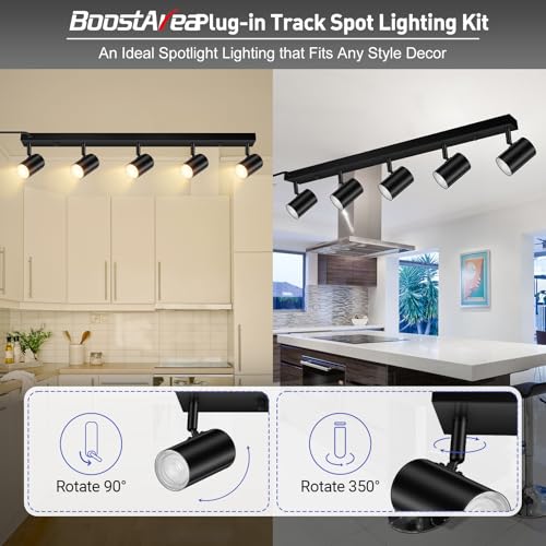 BoostArea LED Plug in Track Light Kit, Matte Black 5-Light - color: 5 Light-Black