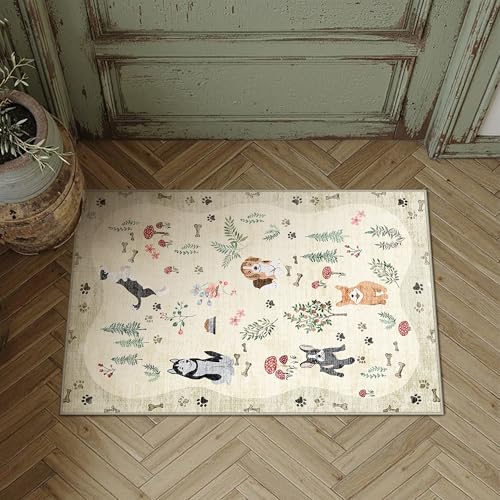 PureCozy Beige Washable Area Rug 2x3 Floral Animal Entryway Doormat - color: Beige/Dog, size: 2' x 3' (Rectangular)