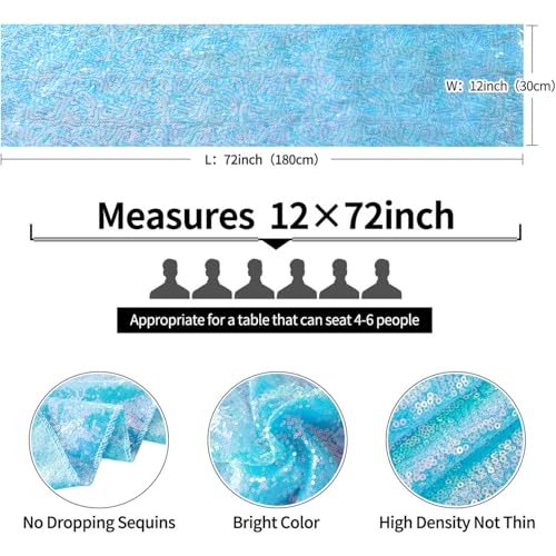 Pufogu 12 x 72 inches Mermaid Blue Sequin Table Runner, 2 Packs - color: Mermaid Blue