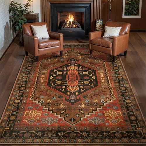 Ciicool Washable 3x5 Area Rug,Boho Non-Slip Indoor Mat for Entryway Kitchen - color: Red/Gold, size: 3' x 5' (Rectangular)