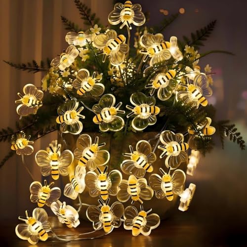 Bee Decor String Lights 10ft with 30pcs Honeybee Shaped LED Bulb Battery Operated Fairy Lights for DIY Indoor Bedroom Baby Shower Party Wedding Patio Christmas - color: Bee