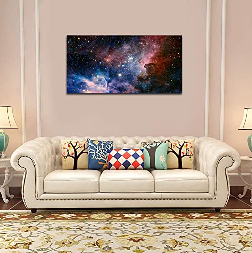 Outer Space Framed Canvas Wall Art Galaxy Nebula Starry Prints, 24"x48" - color: Dark Red Universe, size: 48"L x 24"W