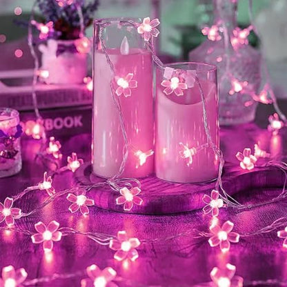 33ft 100 LED Aesthetic Pink Cherry Blossom Flower Fairy Lights String Decor - color: Pink