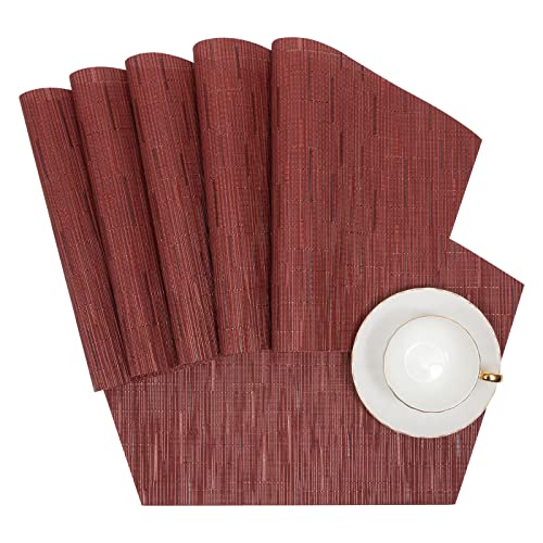 SHACOS Small Round Table Placemats Set of 4 Wedge Placemats Burgundy Red Heat Resistant Table Mats Wipe Clean (4, Burgundy Red) - color: Burgundy Red