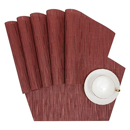 SHACOS Small Round Table Placemats Set of 4 Wedge Placemats Burgundy Red Heat Resistant Table Mats Wipe Clean (4, Burgundy Red) - color: Burgundy Red