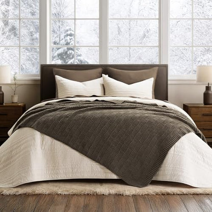 EVERGRACEHOME Modern Checkered Chenille Throw Blanket, 50x60, Mocha Brown - color: Mocha Brown, size: 50" X 60"