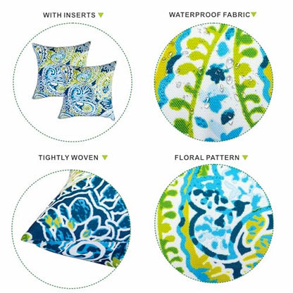JMGBird Outdoor Throw Pillow Green Outdoor Pillows with Inserts Included - color: Green Paisley Print