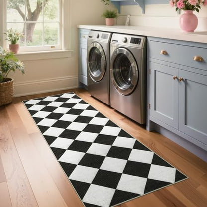 GarveeHome Checkered Rug Runners Hallway 2x6 Black and White Kitchen Runner - color: Black/White, size: 2' x 6' (Rectangular)