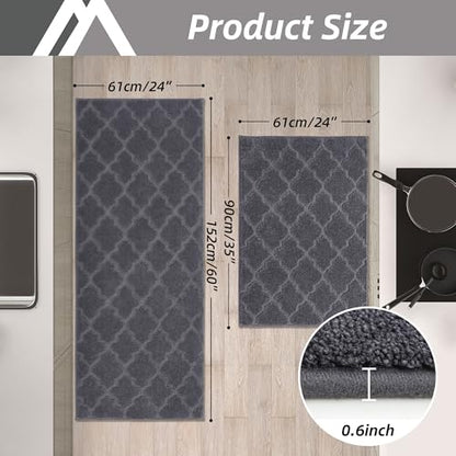 COSY HOMEER Soft Kitchen Rugs Set of 2 Non Slip 24"x35"+24"x60",Dark Grey - color: Dark Grey, size: 24 X 35 "+ 24 X 60 "