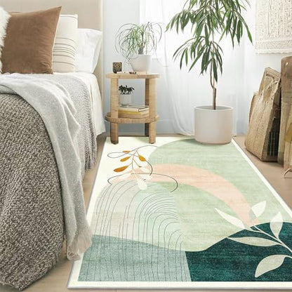 MUJOO 3x5 Rug Washable Area Rugs Low Pile Non Slip Mid Century Modern - color: Green（modern）, size: 3' x 5' (Rectangular)
