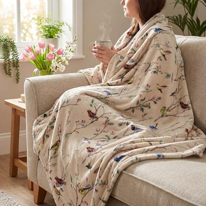 Horaldaily Spring Summer Birds Branch Biege Flannel Throw Blanket 40x50 - color: Beige, size: Baby(40x50'')