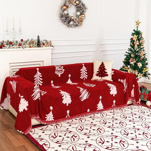 MYSKY HOME 71X102 inches Chair Christmas Couch Cover, Sectional Sofa Covers Sofa Slipcover for 1 Cushion Couch, L Shape Couch Covers for Dogs, Kids, Washable Sofa Blanket, Furniture Protector, Red - color: 6# Christmas Red, size: 71" x 102"