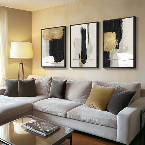 Large Framed Black and White Abstract Wall Art for Living Room, 3 Piece - color: Block, size: 24" W x 36" H x 3Pcs
