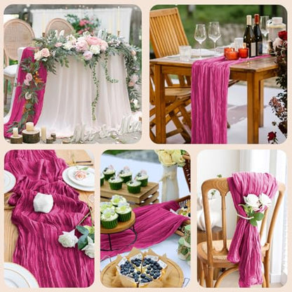 Cheesecloth Table Runner 10FT Fuchsia Boho Gauze Rustic Sheer Runners - color: Fuchsia, size: 1 Pack