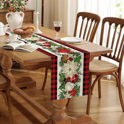 Christmas Decorations - Red and Black Buffalo Check Christmas Table Runner,Winter Holiday Kitchen Dining Table Decoration for Home Party Decor 13 x 72 Inch - size: Christmas002
