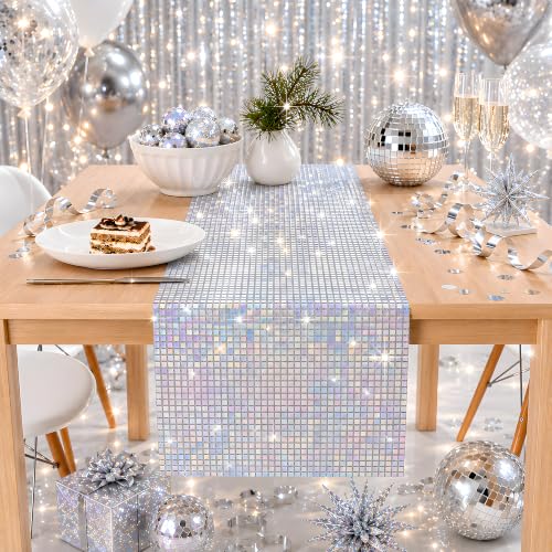Disco Party Decorations - Iridescent Glitter Disco Table Runner - color: Iridescent Sequin Glitter