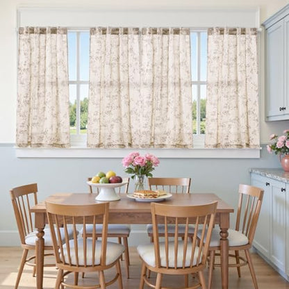 jinchan Floral Linen Kitchen Tier Curtains, 45 Inch, 2 Panels, Taupe - color: Alisa Taupe, size: 38"W x 45"L (Pack of 2)