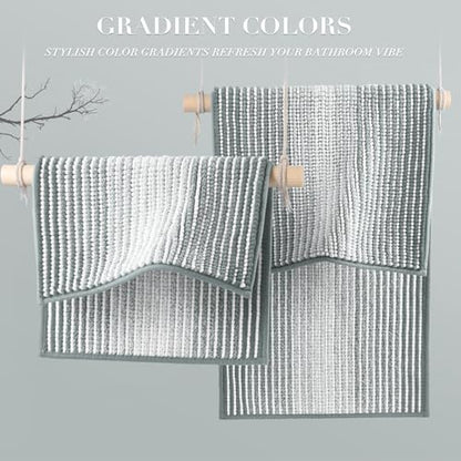 BSICPRO Bathroom Rugs Sets 2 Piece, Non Slip Striped Bath Mats, Light Gray - color: Light Gray, size: 20" x 32" Plus 16" x 24"