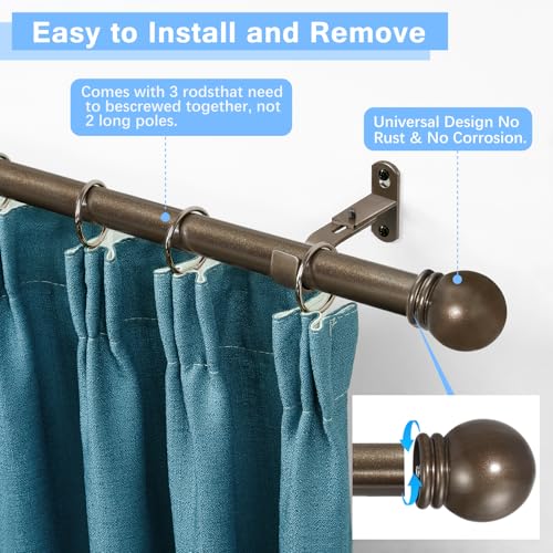 Curtain Rods for Windows 16-48", 1 In Brown Curtain Rod, 2 Pack - color: Brown, size: 48" - 1'' rod - 2 Pack