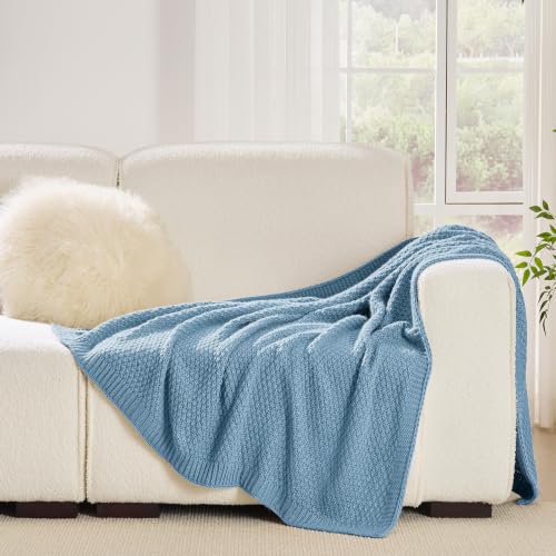Light Blue Throw Blanket, Sweater-Soft Moss Knit, 50x60 Inches - color: Moss-light Blue, size: 50"x60"