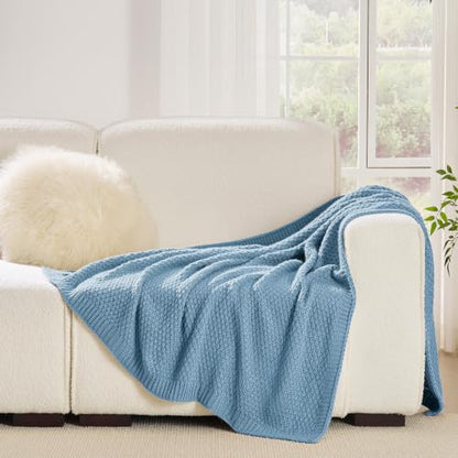 Light Blue Throw Blanket, Sweater-Soft Moss Knit, 50x60 Inches - color: Moss-light Blue, size: 50"x60"